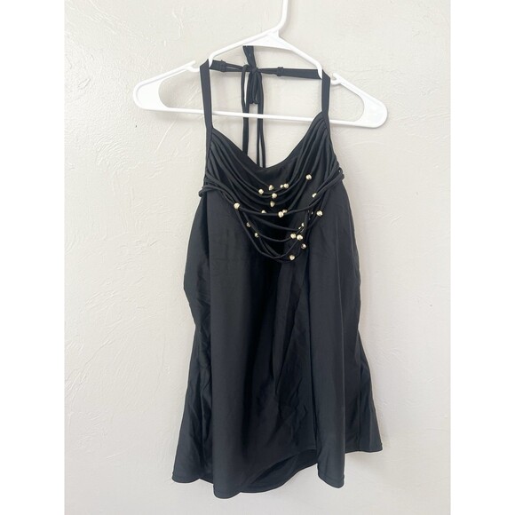 Lane Bryant Cacique Necklace Swim Tankini Built in No Wire Bra Black Plus 20W 2X - Picture 3 of 9